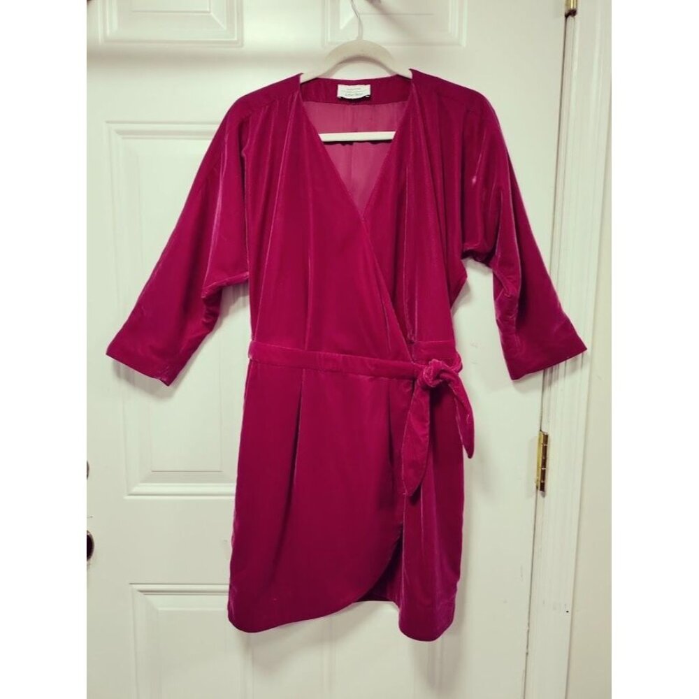 Paris Atelier & Other Stories Womens Wrap Dress Berry Velvet Glam Twee M - Picture 2 of 12